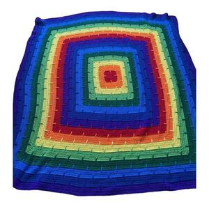 Vintage Rainbow Grannycore Handmade Crochet Blanket Oversized 80x80
